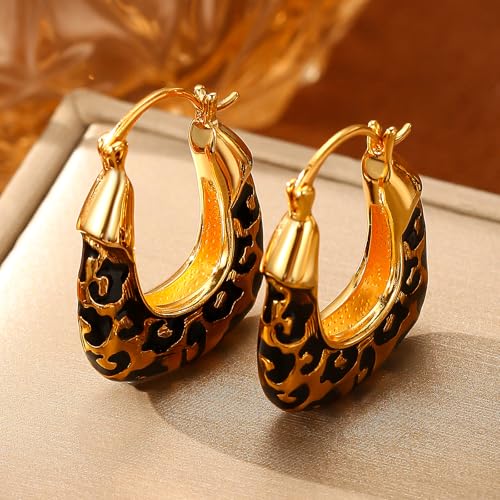 Leopard Print Earrings for Women Gold-tone and Black Hoop Earrings Geometric Drop Earring Studs Hypoallergenic Fashion Jewelry Gifts Unisex4