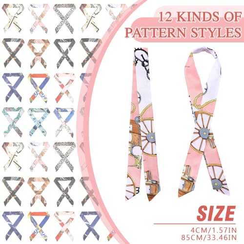 Handepo 12 Pcs Women Handbag Head Scarf Hair Purse Scarf Handle Ribbon Satin Head Neckerchief Silk Headband Charm for Gifts2