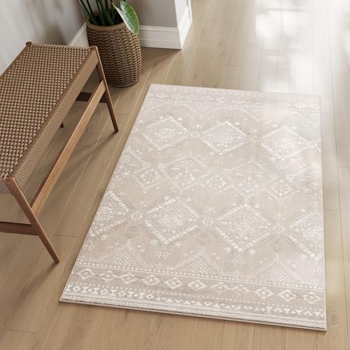 SONGMICS HOME Area Rug, 3x5 ft Rug for Bedroom, Non-Slip Carpet, Home Decor, for Living Room, Machine Washable, Boho Style, Cappuccino Beige UTAR021K01V1