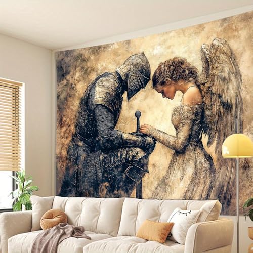 Tapisserie chevalier et ange habiller grand mur vide tissu polyester léger