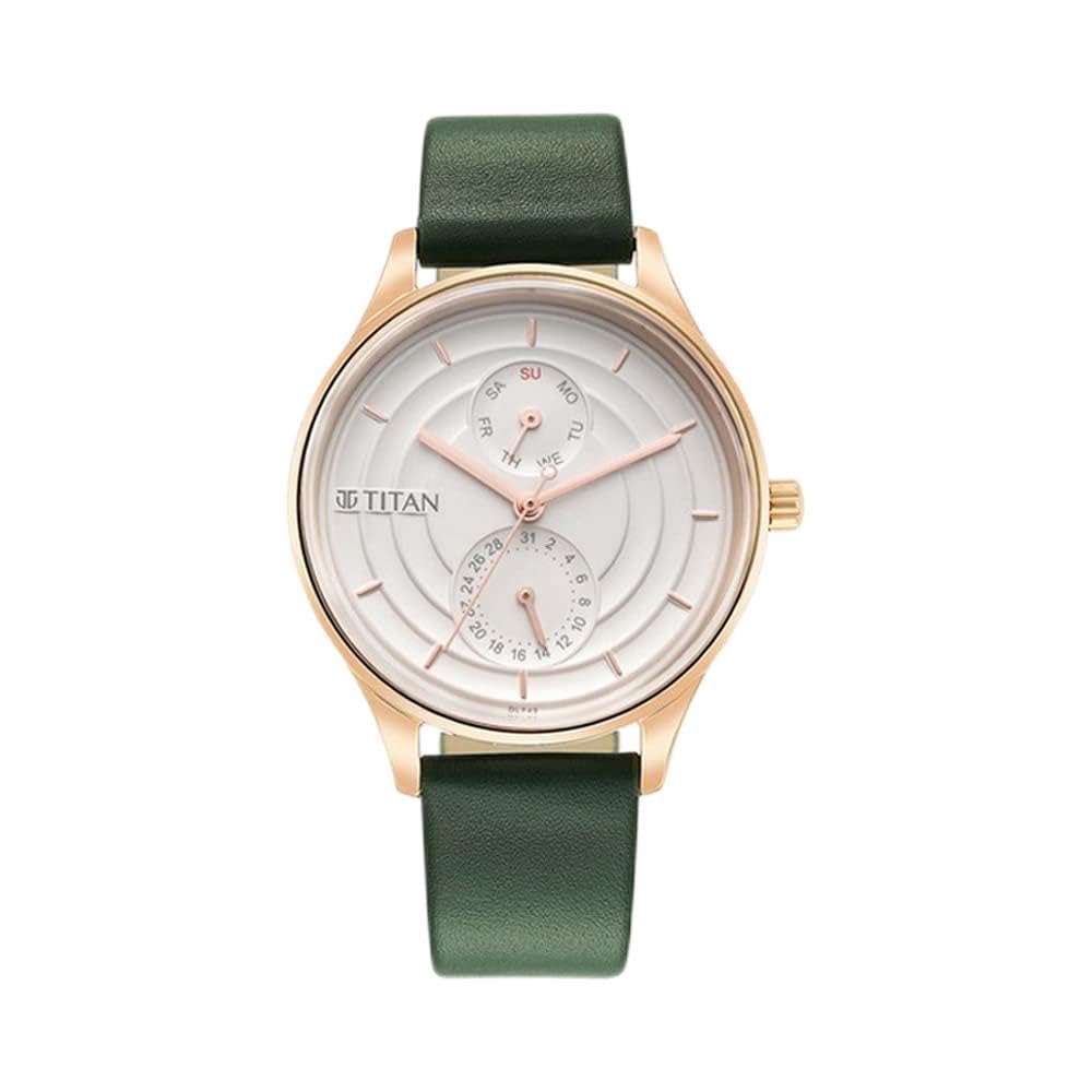 Titan Workwear Neo Workdays Quartz Multifunction White Dial Green Leather Strap Watch for Women – NT2670WL05 Titan Workwear Neo Workdays Quartz Multifunction White Dial Green Leather Strap Watch for Women – NT2670WL05