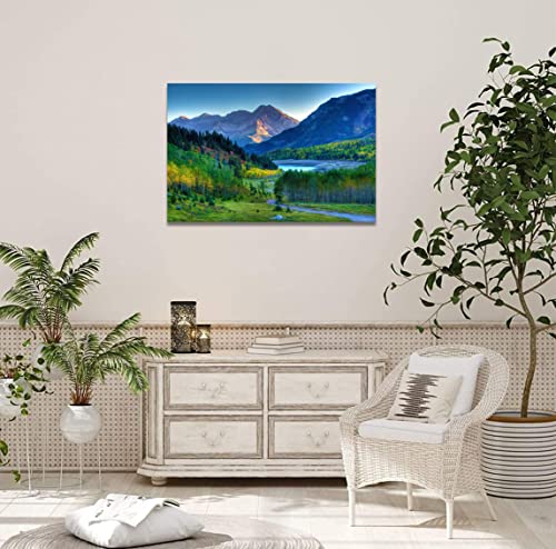 山 森 アートパネル 森林 緑色 自然風景 ポスター 風景画 壁掛け 風水 開運 装飾画 木枠付きの完成品 (30x40cm x1Pcs) [3]