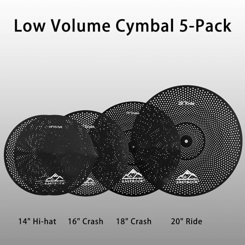 EASTROCK Becken-Set mit geringem Volumen, 5-teiliges Set mit Beckentasche, Filzen – 35,6 cm Hi-Hat, 40,6 cm & 45,7 cm Crash, 50,8 cm Ride (schwarz)