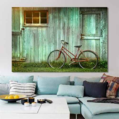 Affiche chalet vélo paysage sur toile 70x100cm déco salon - 2