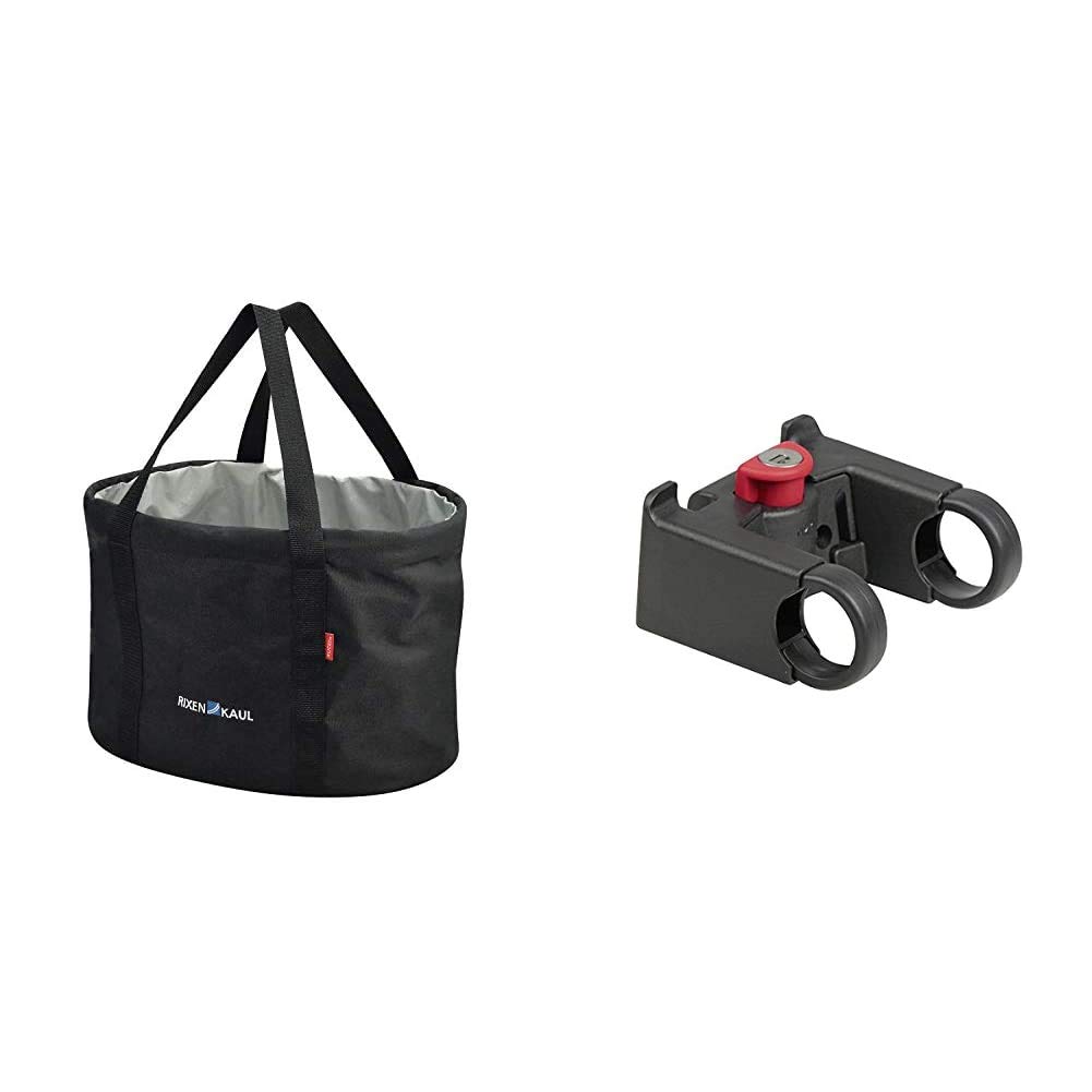 Klickfix Fahrradkorb Shopper Pro, Schwarz, 29 x 38 x 25cm, 0300SP & Zubehör Lenkeradapter mit Schloss, Schwarz, one Size
