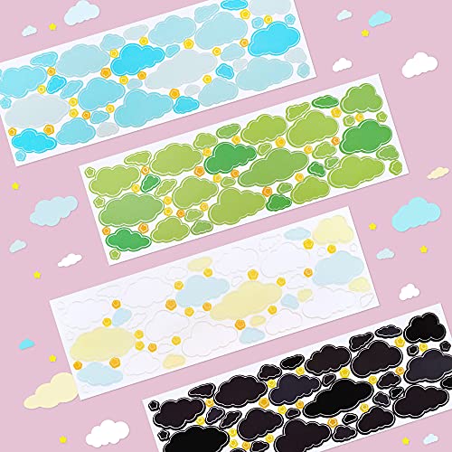 4 Sheets Colorful Clouds Stickers Self-Adhesive Stickers Stars Decorative Sticker for Scrapbooking DIY Craft Stickers for Arts Greeting Cards Scrap Notebook Junk Journal Album Calendars (Cloud)