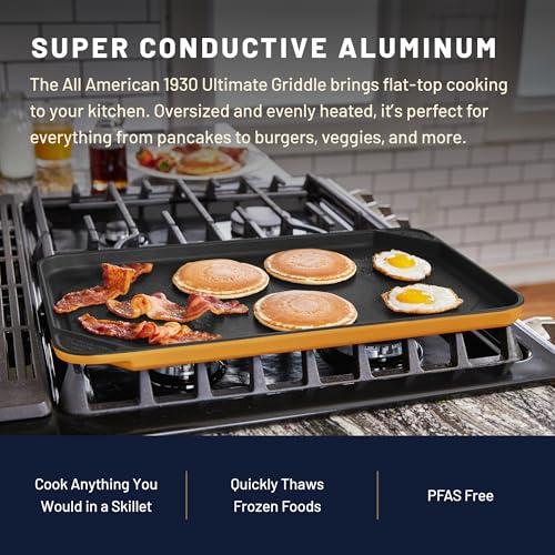 Image of All American 1930 - Ultimate Flat Griddle with Ceramic Non-Stick Coating - Tomato Red - Durable & PFAS Free - For Easy, Prep, Cooking, & Cleaning - Made in the USA