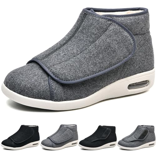 Non-Slip Diabetic Edema Walking Shoes,Warm Plush Casual Orthopedics Wide Feet Swollen Boots Thumb Eversion Comfort Adjust Lightweight Sneakers