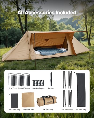 VEVOR Tente Chaude pour 2 Personnes, Tente d'hiver Portable avec Trou de Poêle, Piquets, Sac de Transport, Abri Léger à 4 Saisons, Tissu Imperméable PU2500 mm, pour Camping, Randonnée, Pêche, Chasse – Image 4