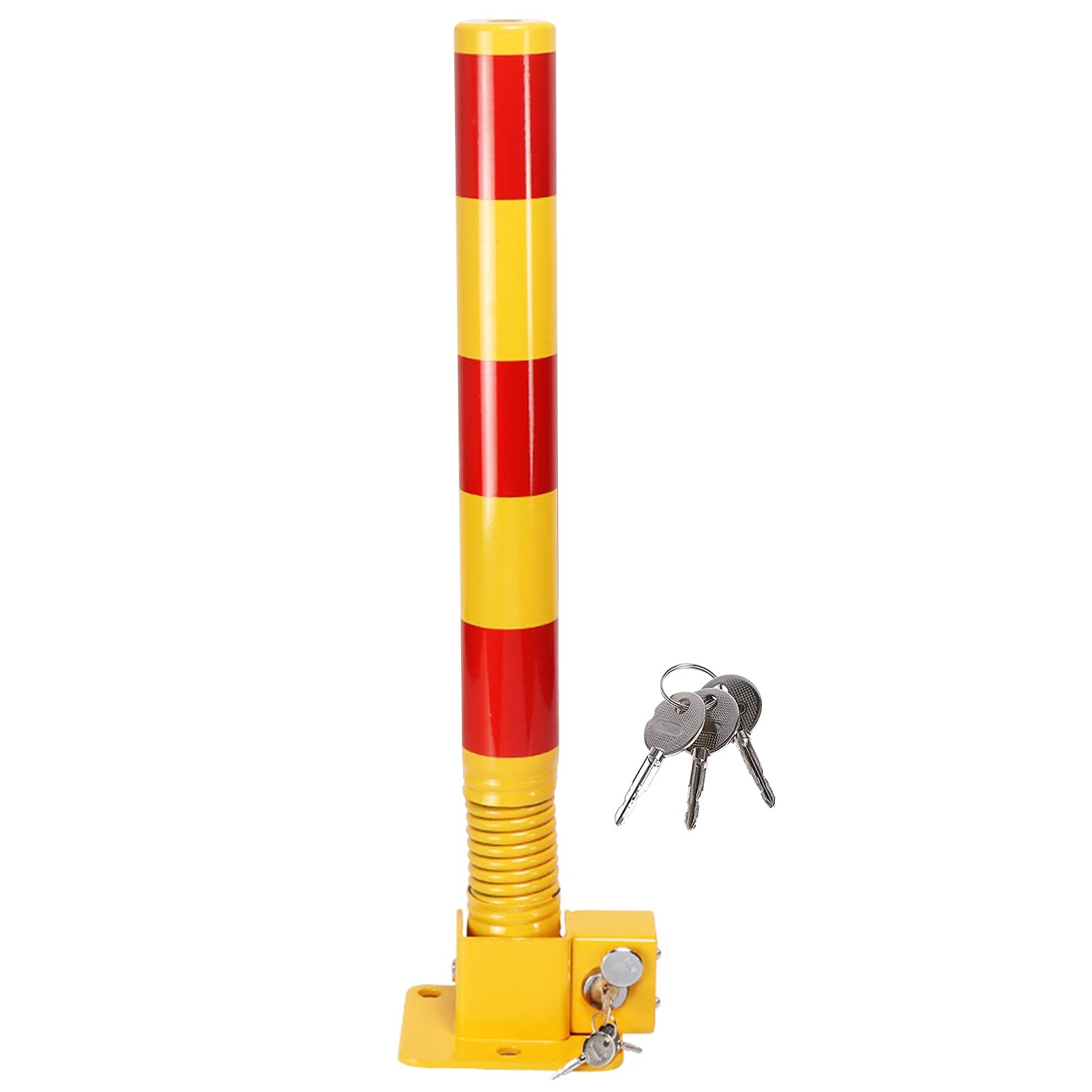 GHHVFEC Folding Parking Post with Spring Security Bollard for Driveway Key Locking Parking Ber Yellow-Red Traffic Safety Pole and Visible Parking Solution