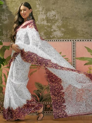 Image of SIRIL Women's Cotton Printed Saree With Unstitched Blouse Piece