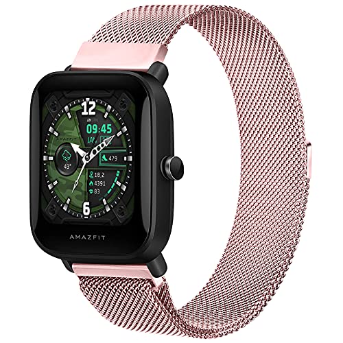 Metal Bands Compatible with Amazfit GTS/GTS2/GTS 2e/GTS 2 mini, 20mm Quick Release Stainless Steel Replacement Watch Strap for Amazfit Bip U Pro/Bip/Bip Lite/Bip S/Bip S lite/Bip U (Rose Pink)