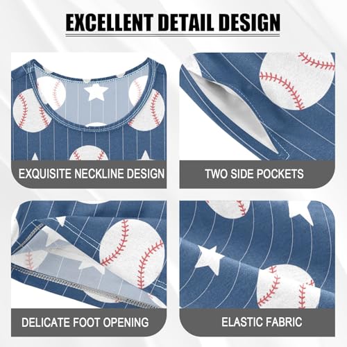 ALAZA Cartoon Star Baseball Striped Navy Blue Pajamas Short Sleeve 2 Piece Sleepwear Top and Bottom Pajama Set Unisex4