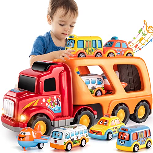 Construction Car Toys For Toddlers Kids, Carrier Truck Toy For 1 2 3 4 5 6 Year Old, 5 In 1 Friction Powered Car Toy For Boys & Girls, Push And Go Vehicles, Christmas Kids Gift Age 3-8 #TOP9