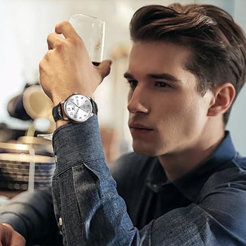 Image of OLEVS Men Leather Watches Classic Quartz Large Dial Easy Read Waterproof
