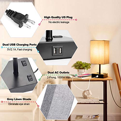 Maxvolador Touch Control Table Lamp, 3 Way Dimmable Bedside Desk Lamps With 2 Usb Charging Ports 2 Ac Outlets,Grey Fabric Shade Modern Nightlight For Bedroom, St64 Led Bulbs Included,Set Of 2 #TOP3