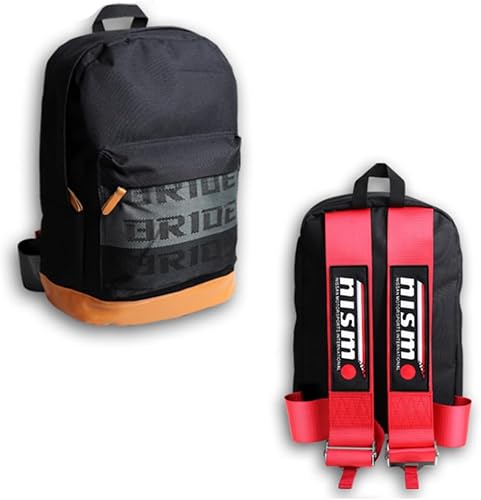 W-POWER JDM Bride Racing Mochila de viaje para laptop con parte inferior marrón con correas de arnés ajustables (NIS-RD)