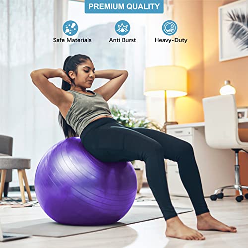 Exercise Ball Yoga Ball, Thick Anti-Slip Pilates Ball For Pregnancy Birthing, Workout And Core Training, Anti-Burst Fitness Ball With Air Pump, Suitable For Home Gym Office (26 In, Purple) #TOP3