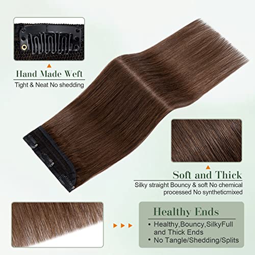 Image of Benehair One Piece Clip in Hair Extensions Human Hair Medium Brown Hair Extensions Clip in Human Hair 20inch 3 /4 Full Head Straight Remy Human Hair 5 Clips