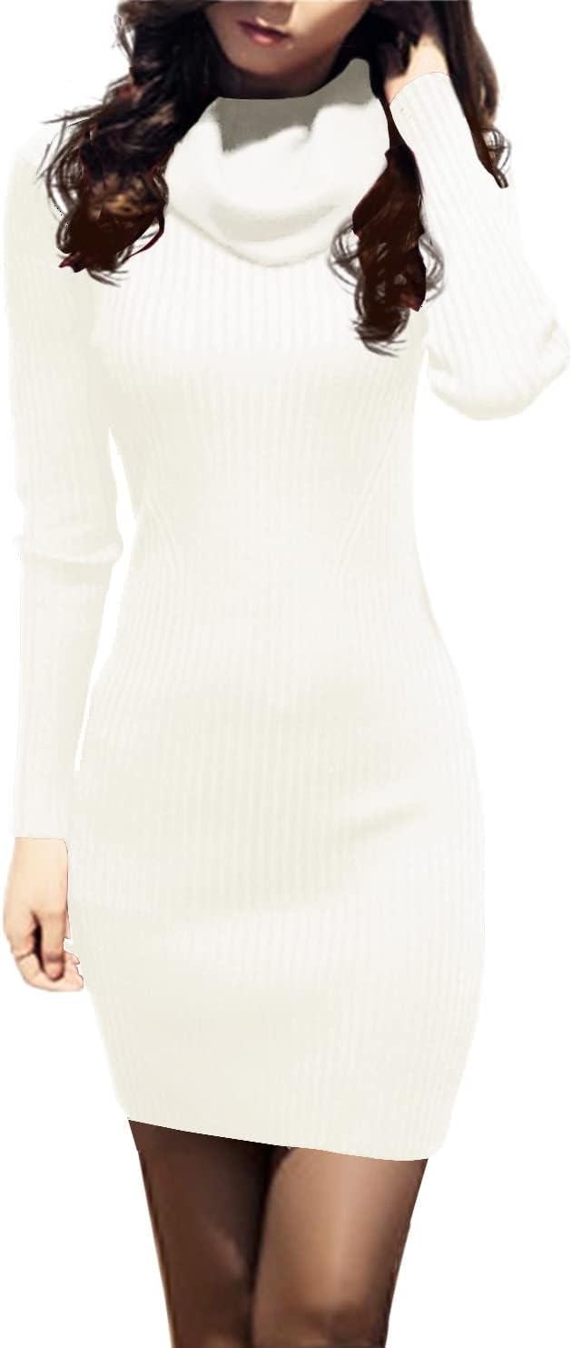 v28 Sweater Dress for Women Ribbed Knit Fitted midi Sexy Fall Winter Bodycon Cowl Neck Dresses