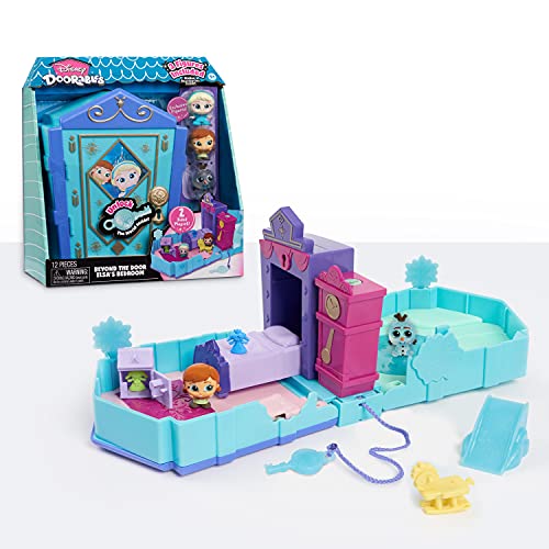 Disney Doorables Beyond the Door Elsaâ€™s Bedroom Playset, Includes 3 Exclusive Disney Frozen Figures, 7 Accessories, and 1 Key, by Just Play