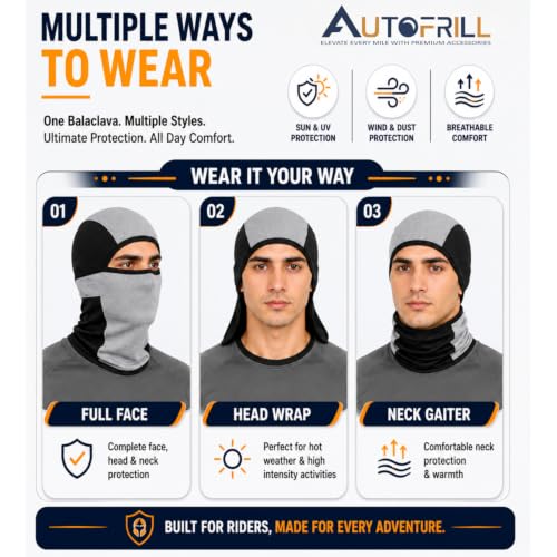 Image of AUTOFRILL Balaclava for Men - Full face mask for Bikers Helmet Liner & Head Cover for Men Breathable Mask for Motorcycle Riding & Cycling