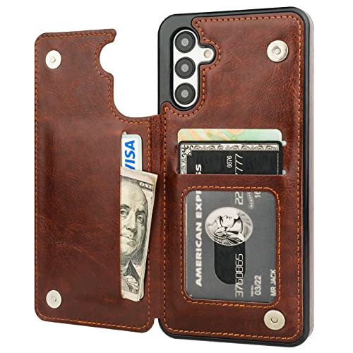 Étui portefeuille Samsung A13 marron ONETOP en cuir avec porte-cartes