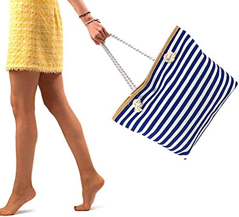 Large Canvas Striped Beach Bag - Top Zipper Closure - Waterproof Lining - Tote Shoulder Bag For Women's Shoulder Handbags Beach Travel 5 Large Canvas Striped Beach Bag - Top Zipper Closure - Waterproof Lining - Tote Shoulder Bag For Women's Shoulder Handbags Beach Travel