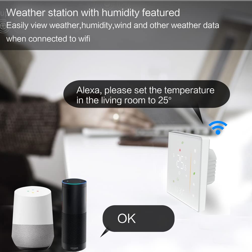 Termostato Smart Wifi Caldaia a gas/acqua Riscaldamento Termostato ambiente Telecomando Regolatore di temperatura programmabile digitale Umidità Tuya Funziona con Amazon Alexa Google Home 95~240VAC