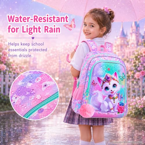 Image of 3Pcs Fox Backpack for Girls, 16 inch Kids Bookbag with Lunch Box，School Backpacks for Elementary Preschool Kindergarten (Pink)