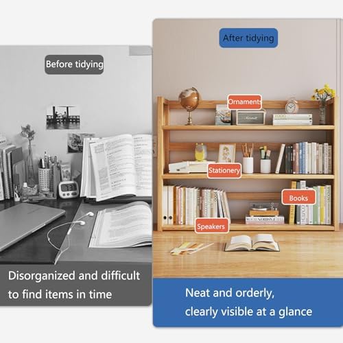 Wooden Desk Hutch with Drawer - Two-Layer Desktop Bookshelf for Home Office & College Dorm - Stylish Storage Rack & Organizer for Desktops and Countertops