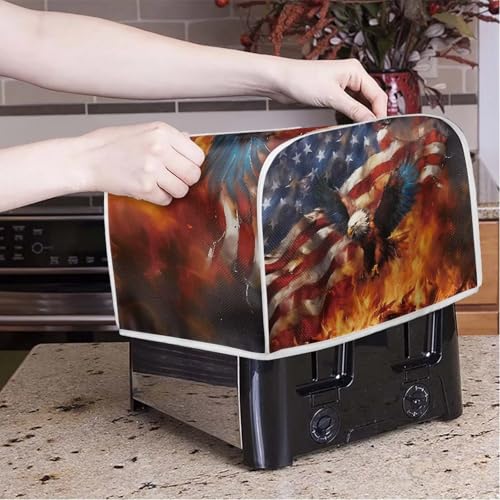 Image of American Flag Flame Eagle Toaster Dust Cover Compatible with 4 Slice Toaste Dust Protection Cover with Top Hook July 4th Independence Day Decor