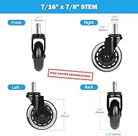 Vista 2 de Hirate Ruedas de repuesto para silla de oficina, versión mejorada para evitar pelusas y polvo, ruedas resistentes para sillas de escritorio que Azul