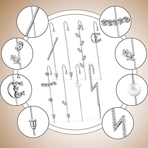 16 Pieces Ear Cuff Crawler Hook Earrings Set Pierced Earrings Assorted Ear Climber Crawler Hook Earrings For Women (Silver) #TOP1