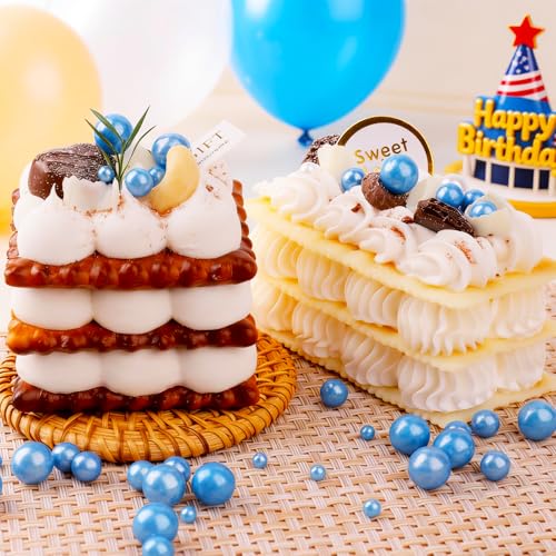 Image of Blue Pearl Sprinkles for Cake Decorating, 4 Sizes Sugar 130g /4.6oz, Cupcake, Ice Cream, Donuts, Macaron Toppings Supplies (2mm, 4mm, 7mm, 1cm)