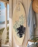 30' Great Wave Surfboard Plaque Wall Sign, Hokusai Inspired Coastal Beach House Wall Art, Large Tropical Nautical Wood Wall Decor for Living Room, Bedroom, Bathroom, Patio, Bar