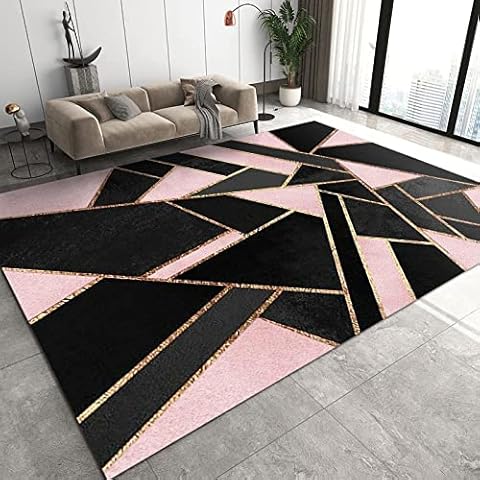 Pink Black Marble Texture Area Carpet, Retro Abstract Light Luxury Home Decor Rugs, Washable Carpet Non-Slip Durable Suitable for Living Room Bedroom Study Dining Room5 x 7ft Cover
