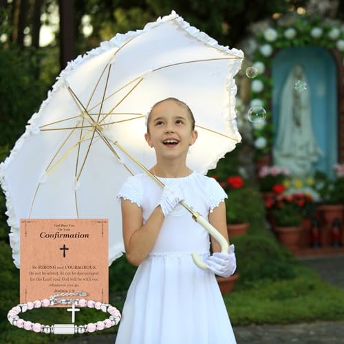Image of Confirmation Gifts for Teenage Girl, Cross Beaded Bracelet Catholic Confirmation Gifts Easter Basket Stuffers Gifts for Girls Daughter Granddaughter Niece Sister With Confirmation Cards