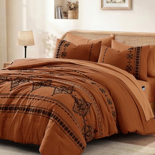 Image of MaiReve Full Size Comforter Set Embroidery Floral 7 Pieces Bed in a Bag