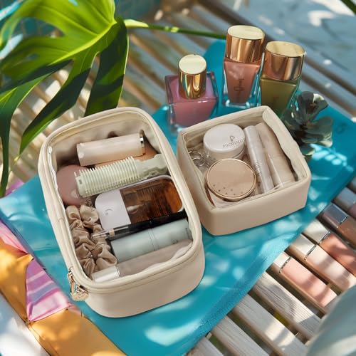 Pocmimut Mini Makeup Bag,Clear Makeup Bag Travel Toiletry Bag Pouch Purse Car Accessories Cute Stuff for Women,Travel Essentials Organizers,Beige4