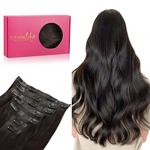 Wennalife Seamless Clip In Hair Extensions, 16 Inch 7pcs 130g Dark Brown Real Human Hair