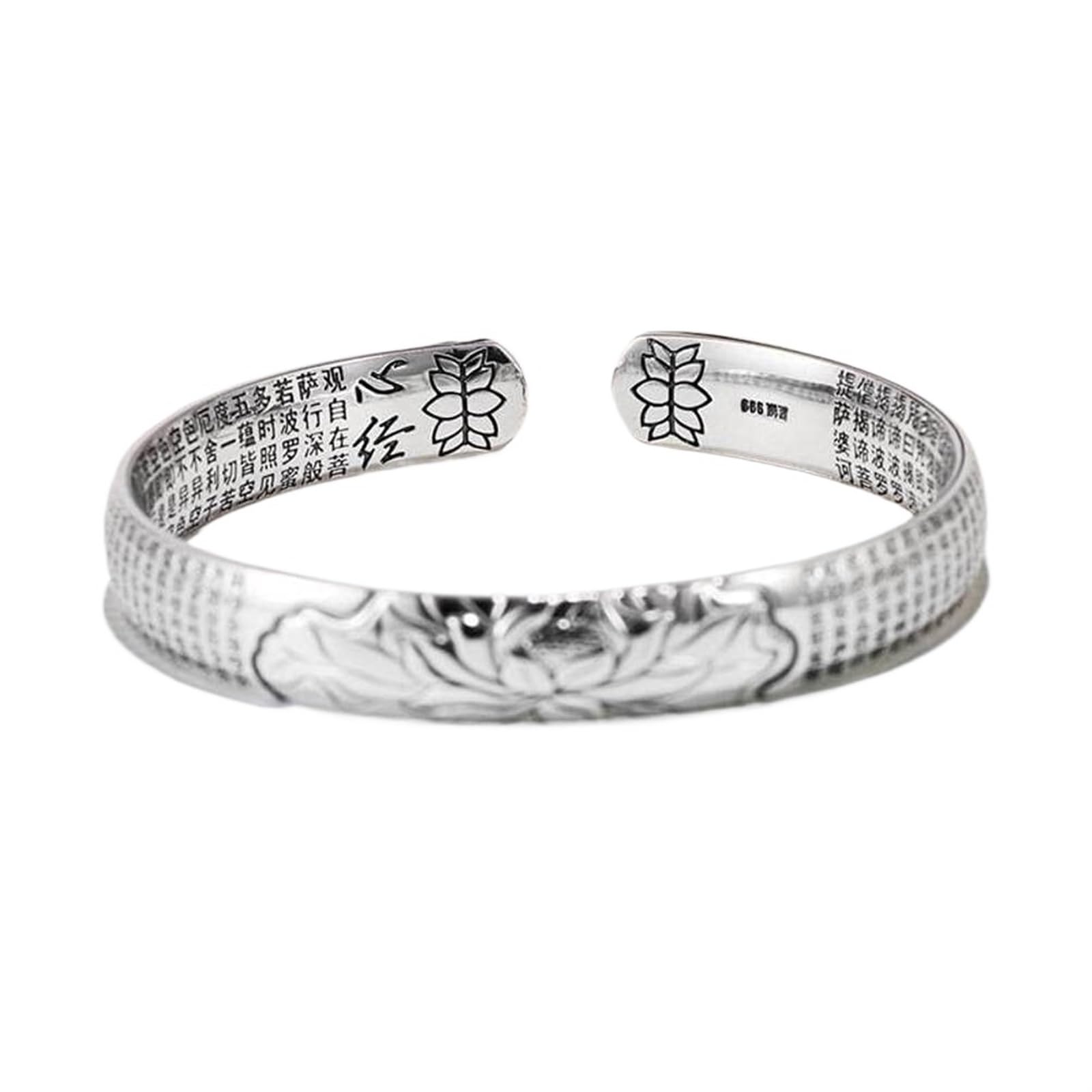 Bracciale in argento, bracciale rigido alla moda, braccialetto in argento S999 Bracciale aperto semplice femminile buddista con scrittura in argento. I braccialetti possono essere regalati a qualcuno