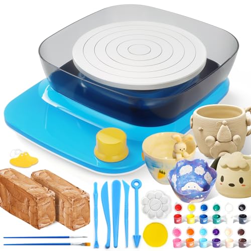 Pottery Wheel for Kids Beginners Adults - 6' Variable Speed Pottery Wheel Tool Kit, 0-440 RPM Speed Adjustable with Rechargeable Battery, 1.8 Lb Air Dry Clay, Art Supplies, Crafts for Adult Teenagers
