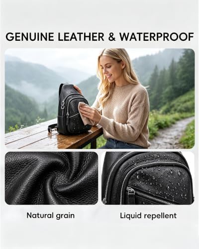 Genuine Leather Crossbody Bags Anti Theft Convertible Sling Backpack Purse - 5