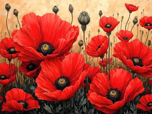 Kit Complet Broderie Diamant Coquelicots : Idée Cadeaux de Noël Murale 100x70