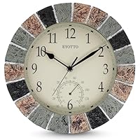 eYotto 10-Zoll Indoor/Outdoor-Wanduhr mit Thermometer – Wetterfeste, wasserdichte, geräuschlose Batterie-Wanduhr für Terrasse, Pool, Garten, Lanai, Zaun, Veranda, Badezimmer