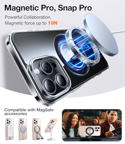 Image of TORRAS Upgraded 360 Rotatable Magnetic Ring for iPhone 16 Pro Max Case, Fit for MagSafe with Stand Ring Holder, 16FT Mil- Grade Shockproof Translucent for iPhone 16 Pro Max Phone Case Ostand, Clear