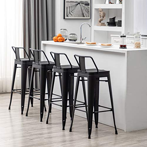 Aklaus Metal Bar Stools Set Of 4 Counter Height Stools 26 Inchs Counter Stools With Backs Black Bar Stools With Backs Bar Height Stools 26" Ergonomic Seat, Low Back, Matte Black #TOP3