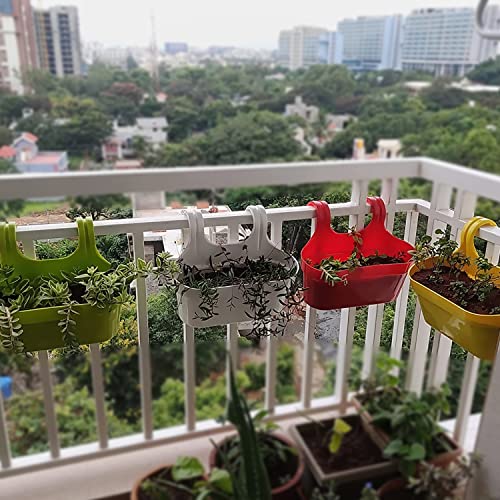 Kuber Industries Hanging Flower Pot|Double Hook Plant Container|Durable Plastic Glossy Finish Pots for Home|Balcony|Garden|12 Inch|Pack of 5 (Green)
