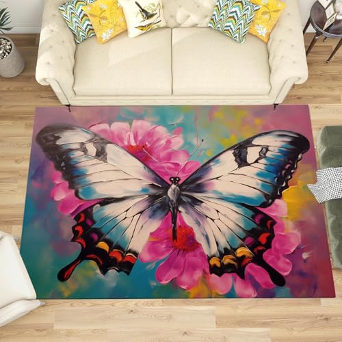 Tapis lavable papillon cosmos résistant aux taches pour salon - 3